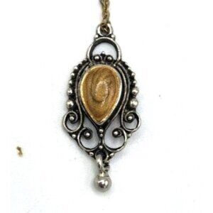 Silver Tone Pendant With Yellow Enamel Accent